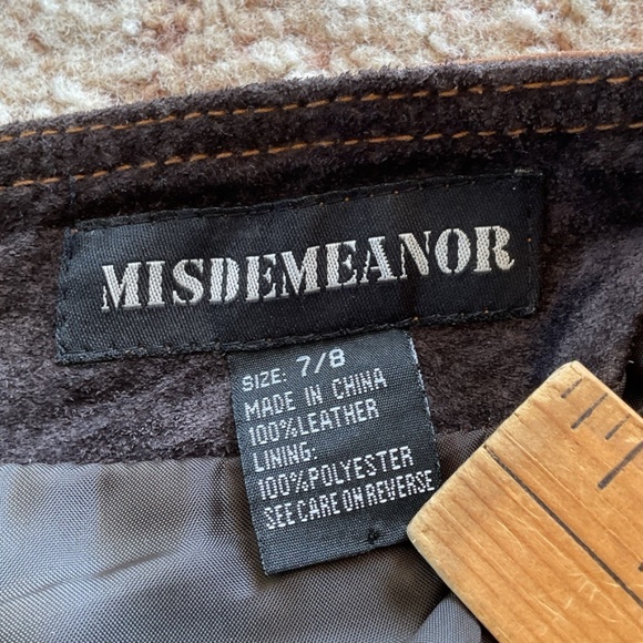 MISDEMEANOR Women's 7/8 Brown Beige Black Leather Patchwork Boho Hippie Pants - Picture 8 of 12